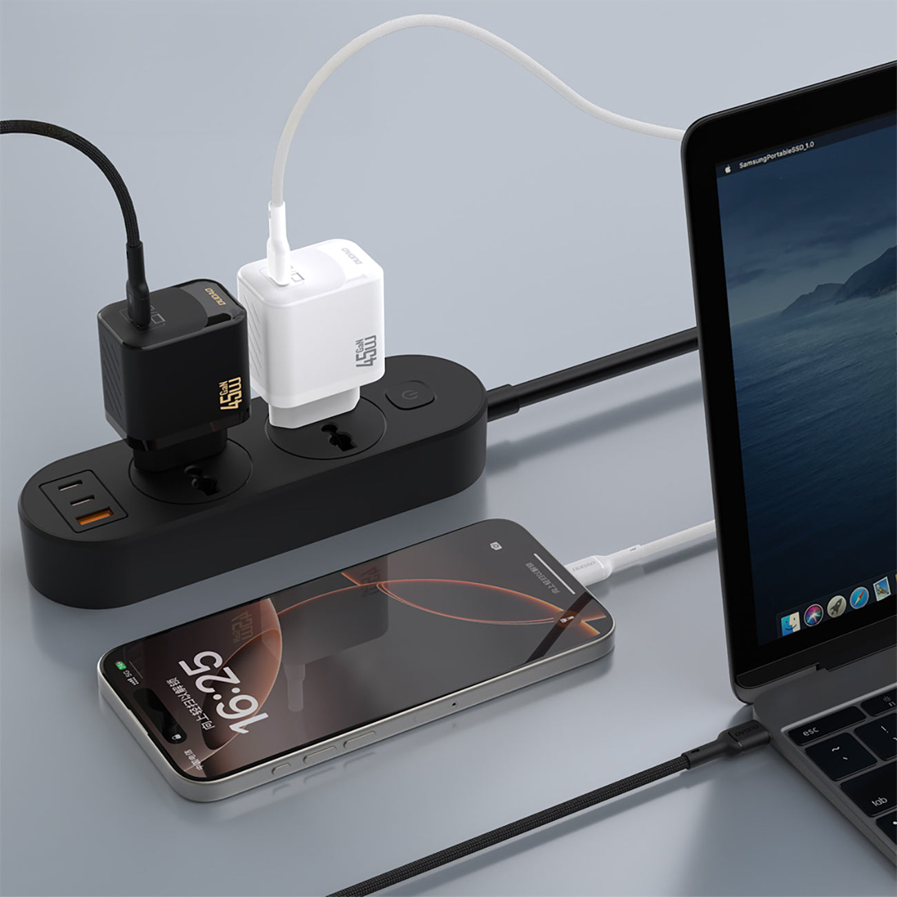 Dudao A28C 45W GaN sieninis įkroviklis + USB-C laidas - juodas