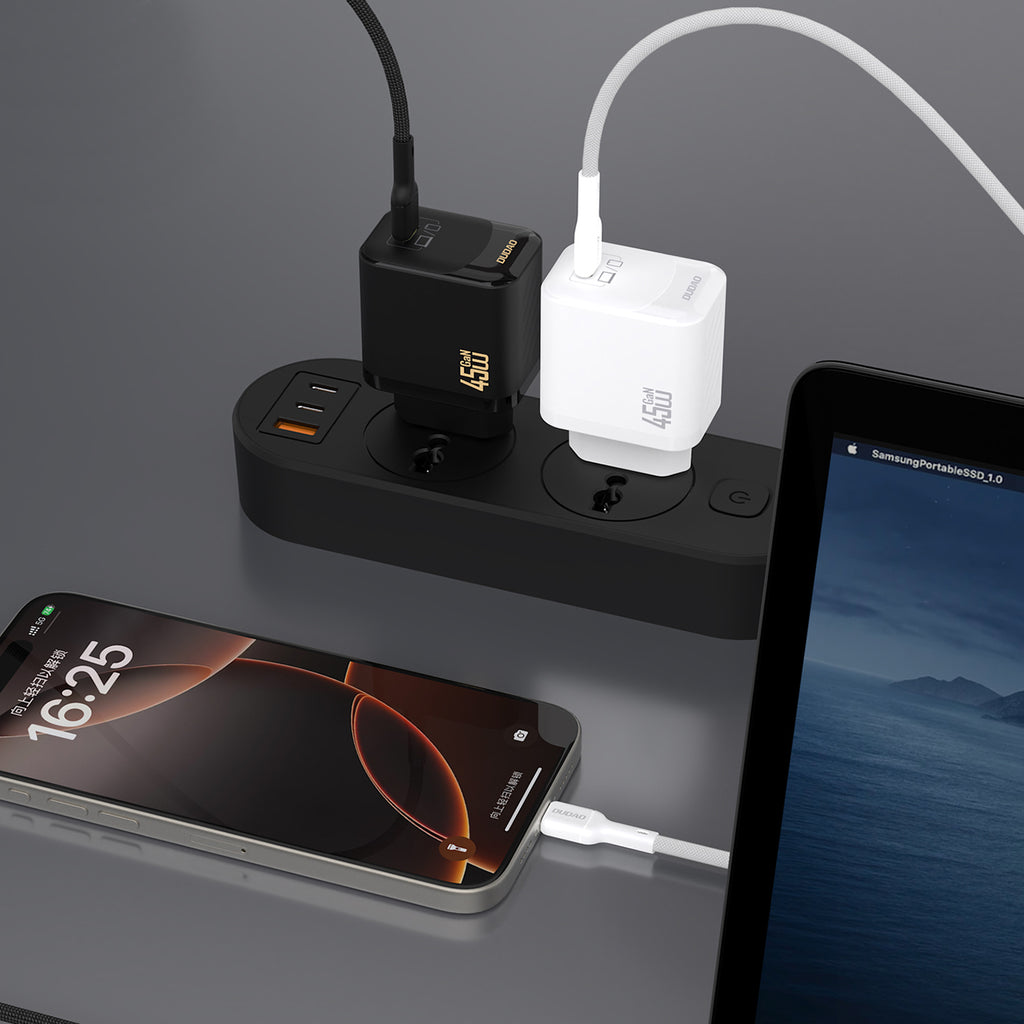 Dudao A28C 45W GaN sieninis įkroviklis + USB-C laidas - juodas