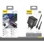 Dudao A28C 45W GaN sieninis įkroviklis + USB-C laidas - juodas