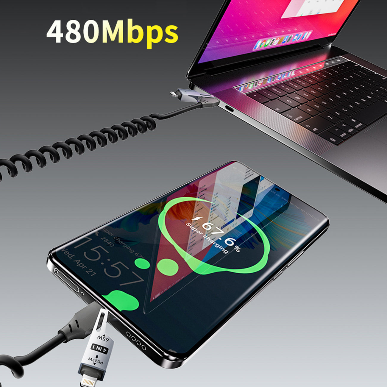 Dudao Laidas L20 Pro 4-in-1 USB-A / USB-C - Lightning / USB-C - juodas