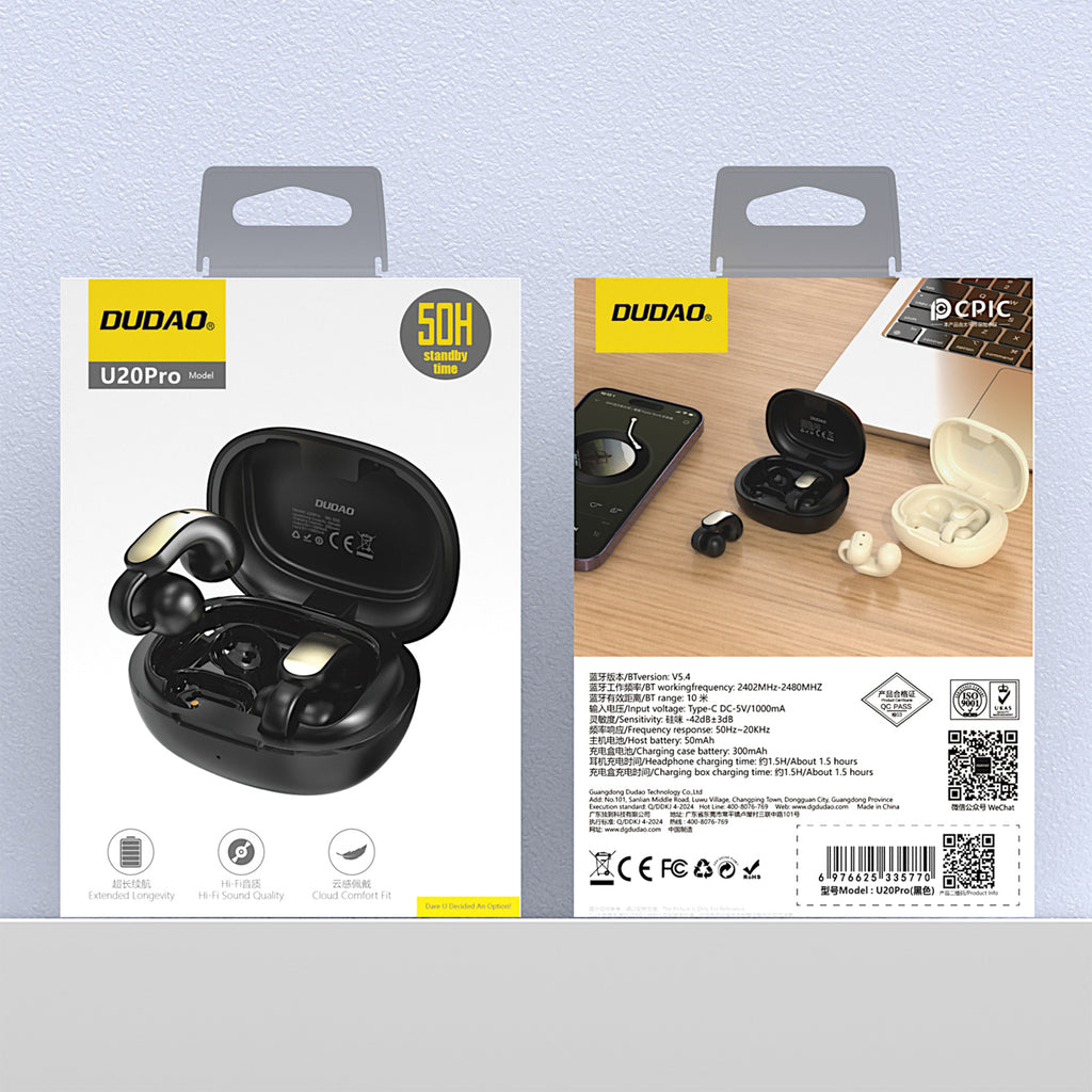 Dudao U20 Pro TWS Bluetooth belaidės ausinės – juodos