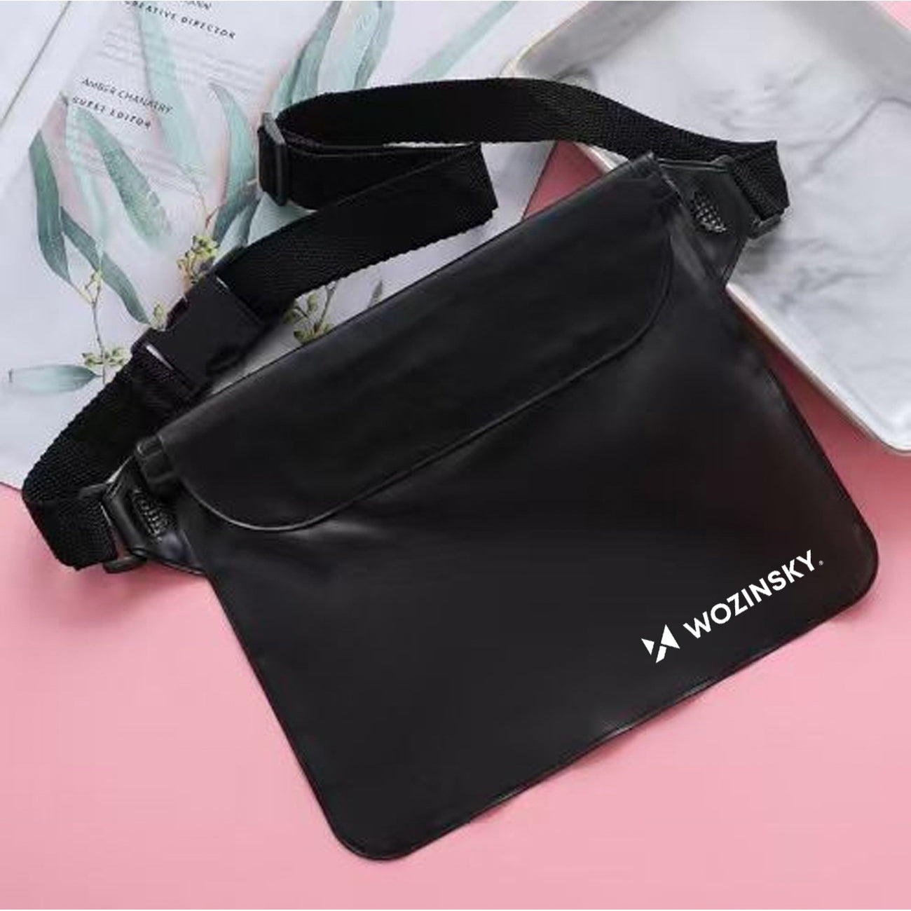 Wozinsky WWS-01 nepromadžiuojantis PVC juosmeninis krepšelis – juodas -- Bicycle Bags