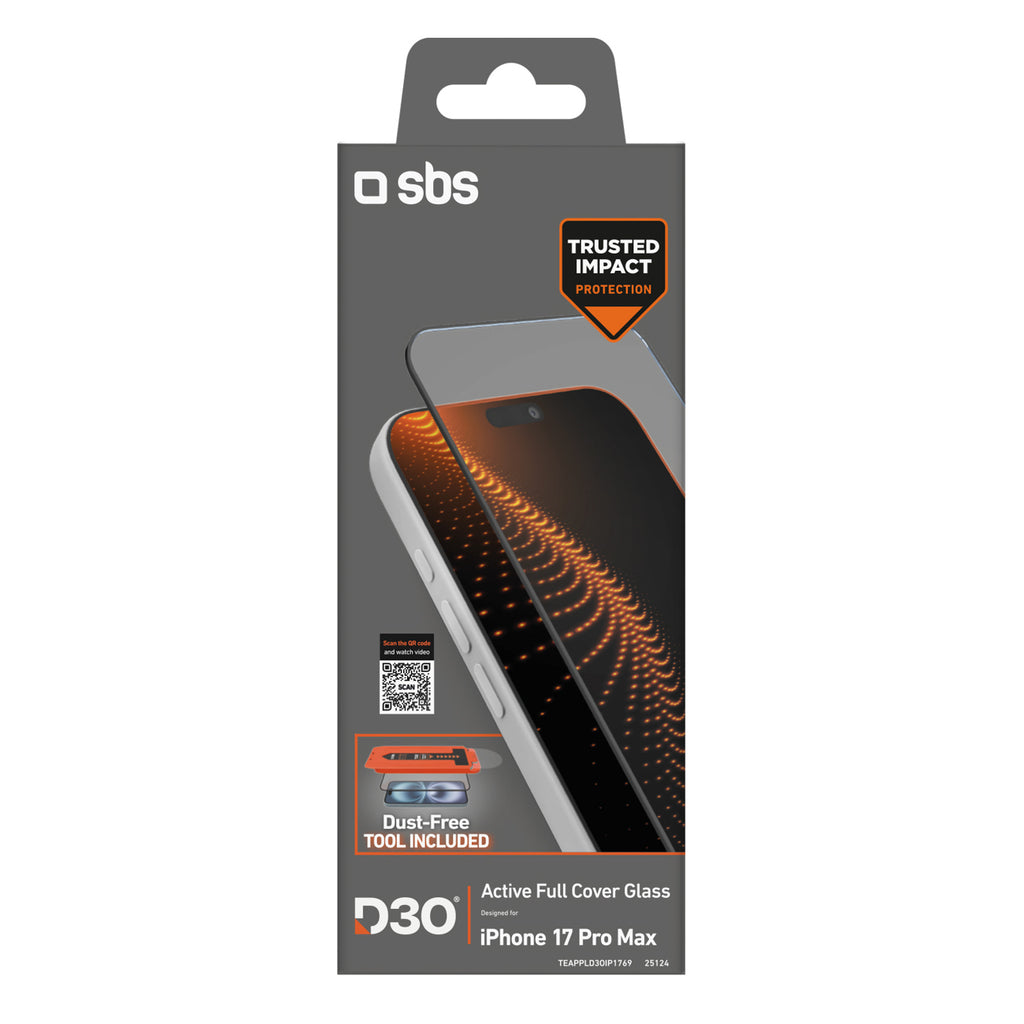 SBS apsaugos stiklas su D3O technologija rinkinyje su aplikatoriumi iPhone 17 Pro Max -- iPhone 17 Pro Max