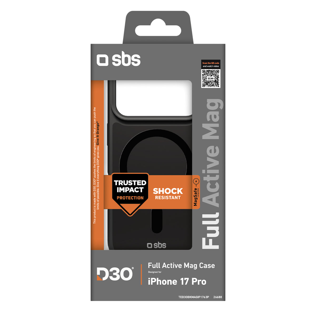MagSafe dėklas iPhone 17 Pro su D3O – juodas