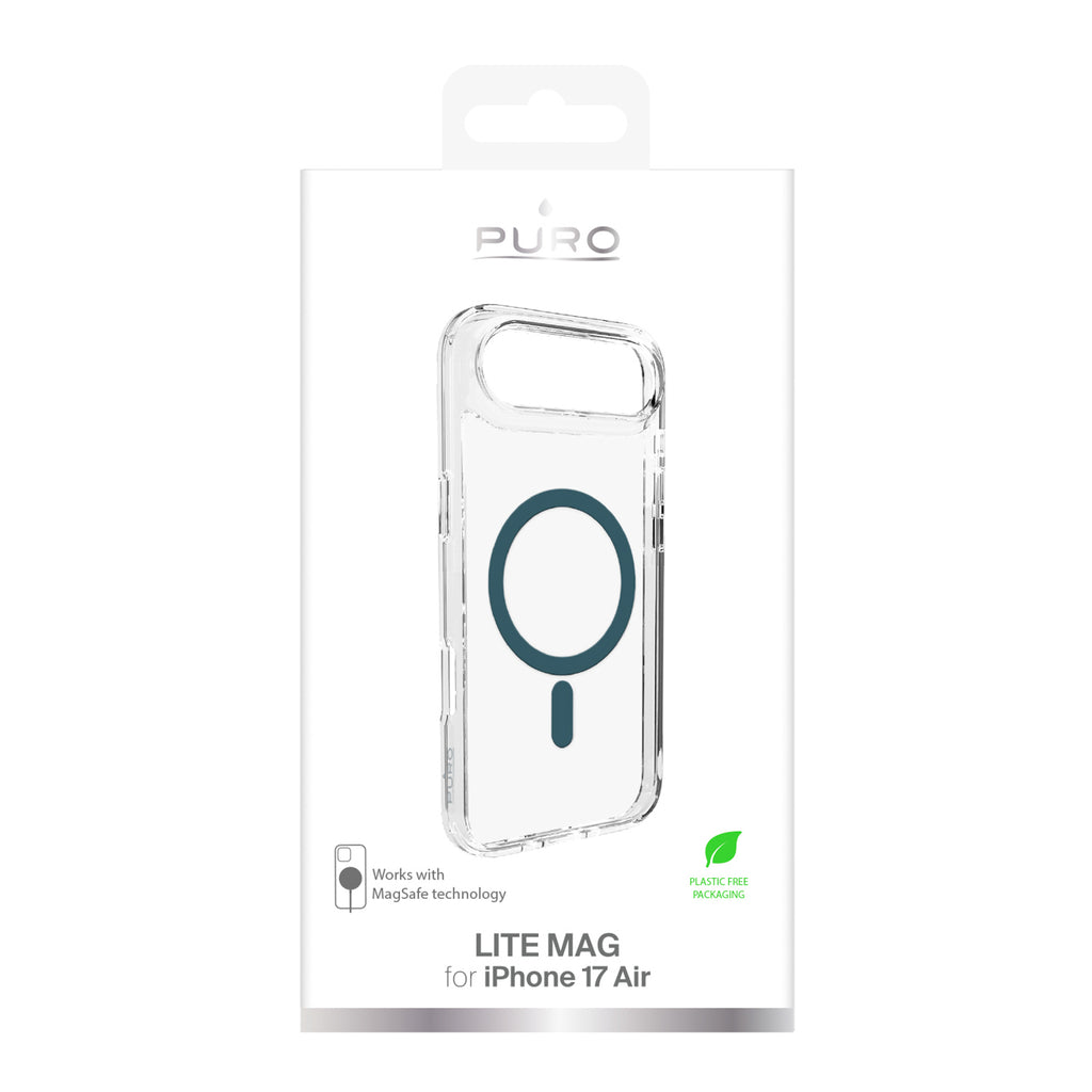 Puro Lite Mag MagSafe dėklas iPhone 17 Air – skaidrus, turkio žiedas