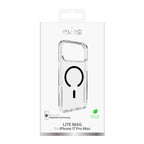 Puro Lite Mag TPU+PC dėklas, suderinamas su MagSafe, skirtas iPhone 17 Pro Max - Transparent with Black Ring