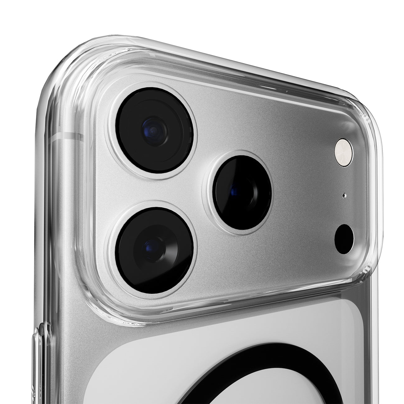 Puro Lite Mag TPU+PC dėklas, suderinamas su MagSafe, skirtas iPhone 17 Pro Max - Transparent with Black Ring