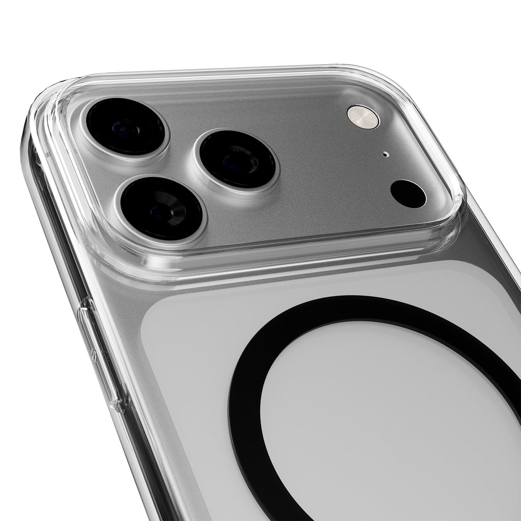Puro Lite Mag TPU+PC dėklas, suderinamas su MagSafe, skirtas iPhone 17 Pro Max - Transparent with Black Ring