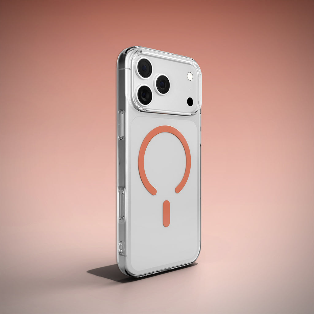 Puro Lite Mag TPU+PC Dėklas, suderinamas su MagSafe, skirtas iPhone 17 Pro Max - skaidrus su oranžiniu žiedu -- iPhone 17...
