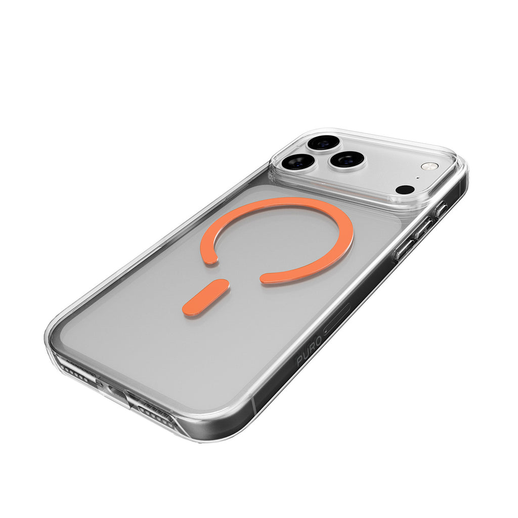Puro Lite Mag TPU+PC Dėklas, suderinamas su MagSafe, skirtas iPhone 17 Pro Max - skaidrus su oranžiniu žiedu -- iPhone 17...