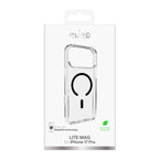 Puro Lite Mag TPU+PC dėklas, suderinamas su MagSafe, skirtas iPhone 17 Pro - Transparent with Black Ring
