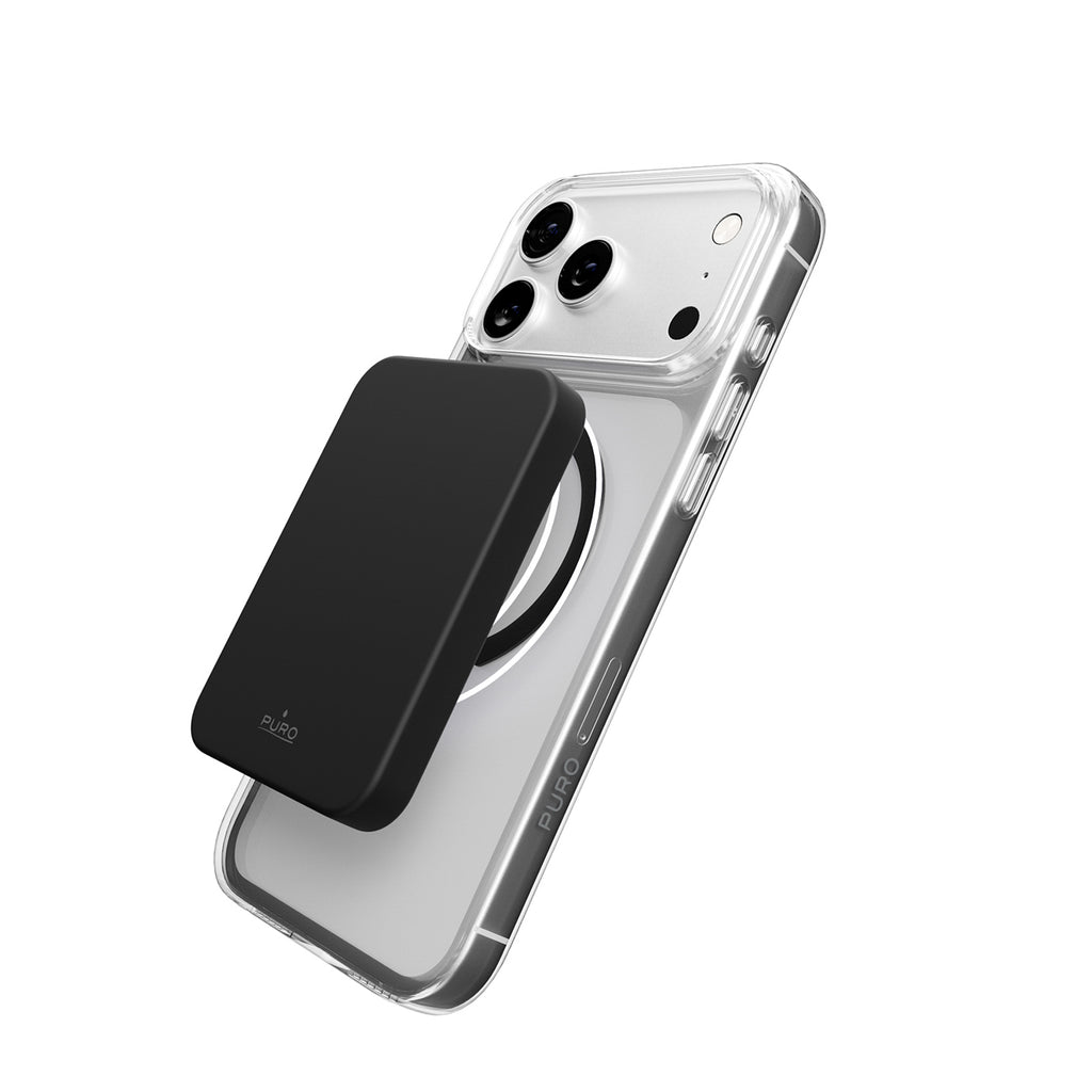 Puro Lite Mag TPU+PC dėklas, suderinamas su MagSafe, skirtas iPhone 17 Pro - Transparent with Black Ring