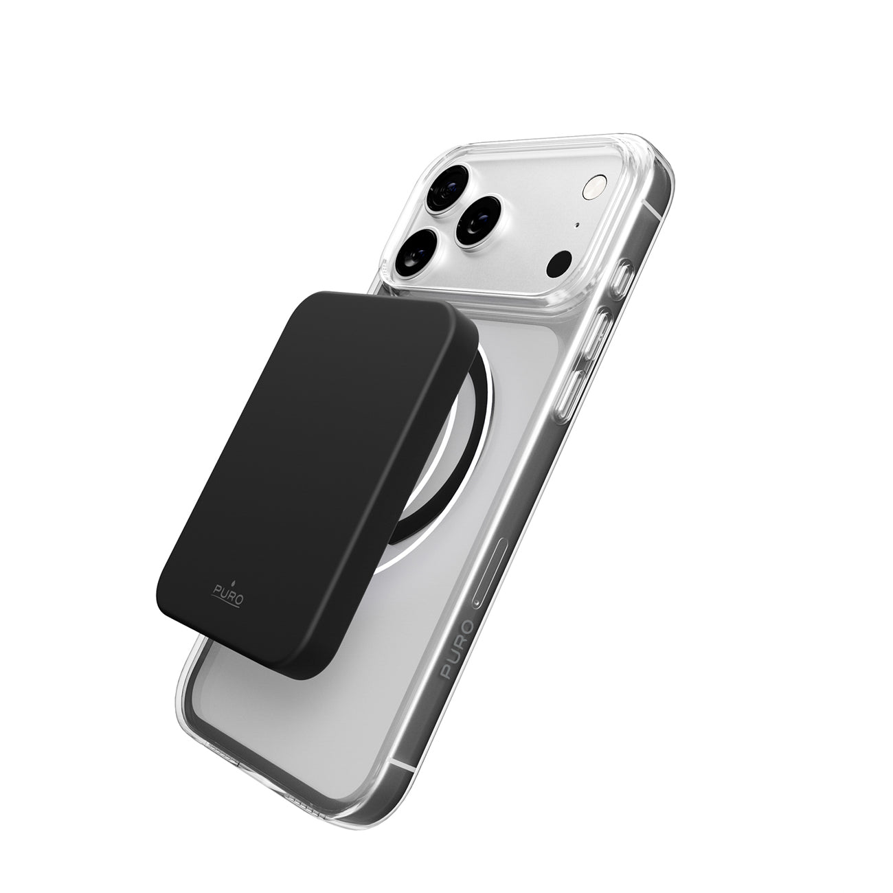 Puro Lite Mag TPU+PC dėklas, suderinamas su MagSafe, skirtas iPhone 17 Pro - Transparent with Black Ring