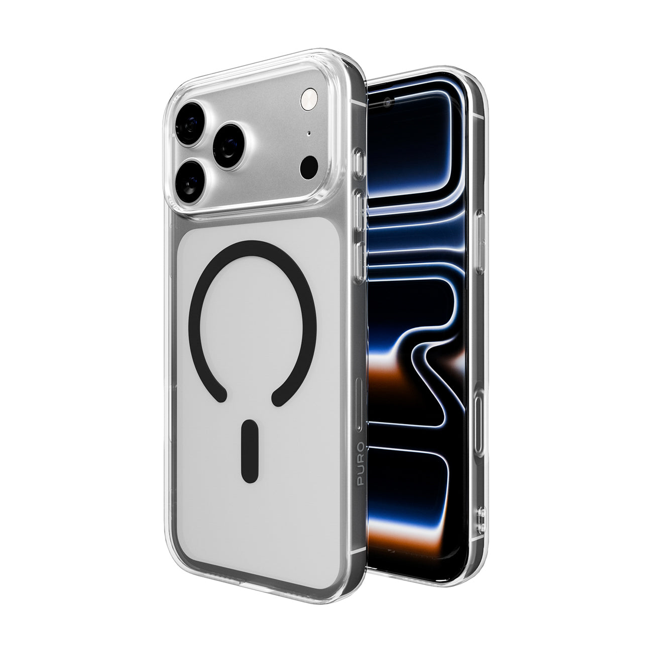 Puro Lite Mag TPU+PC dėklas, suderinamas su MagSafe, skirtas iPhone 17 Pro - Transparent with Black Ring