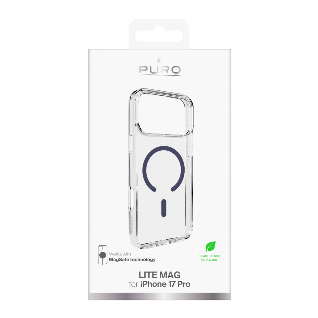 Puro Lite Mag TPU+PC Dėklas su MagSafe palaikymu iPhone 17 Pro - Skaidrus su mėlynu žiedu -- iPhone 17 Pro
