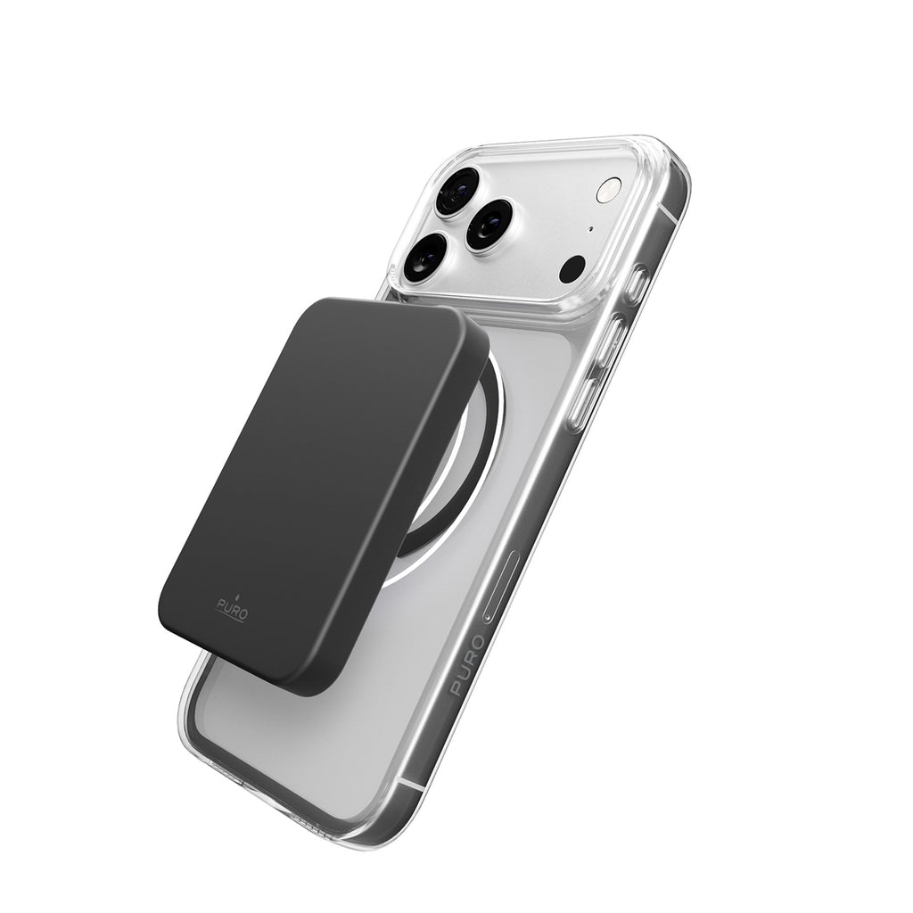 Puro Lite Mag TPU+PC dėklas, suderinamas su MagSafe, skirtas iPhone 17 Pro - Transparent with Gray Ring