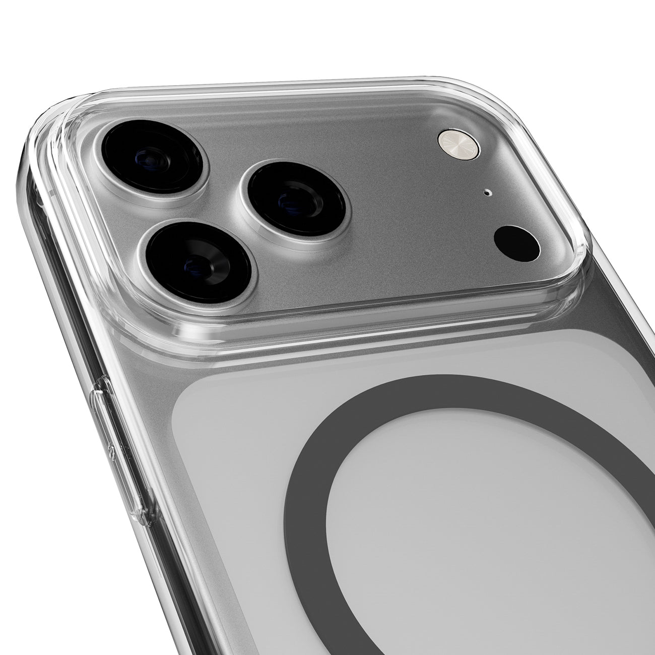Puro Lite Mag TPU+PC dėklas, suderinamas su MagSafe, skirtas iPhone 17 Pro - Transparent with Gray Ring