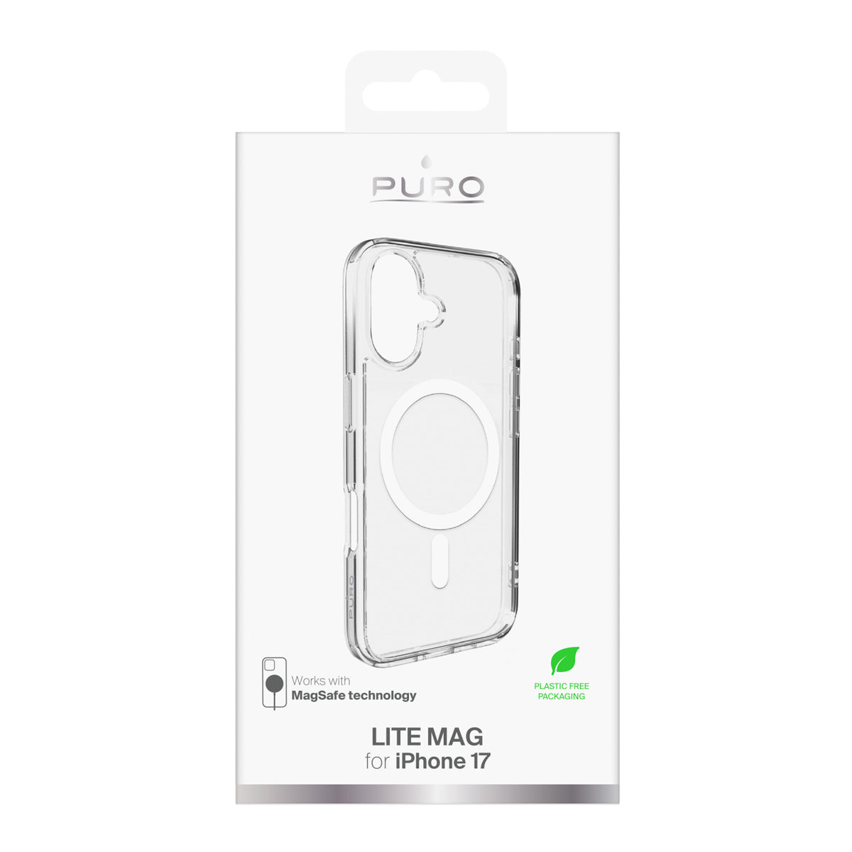 Puro Lite Mag TPU+PC Dėklas, suderinamas su MagSafe, skirtas iPhone 17 - Skaidrus su baltu žiedu