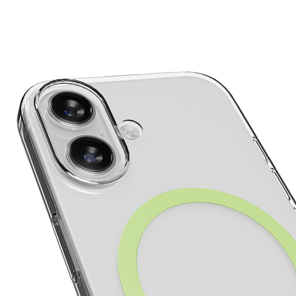 Puro Lite Mag TPU+PC dėklas, suderinamas su MagSafe, skirtas iPhone 17 - Transparent with Green Ring