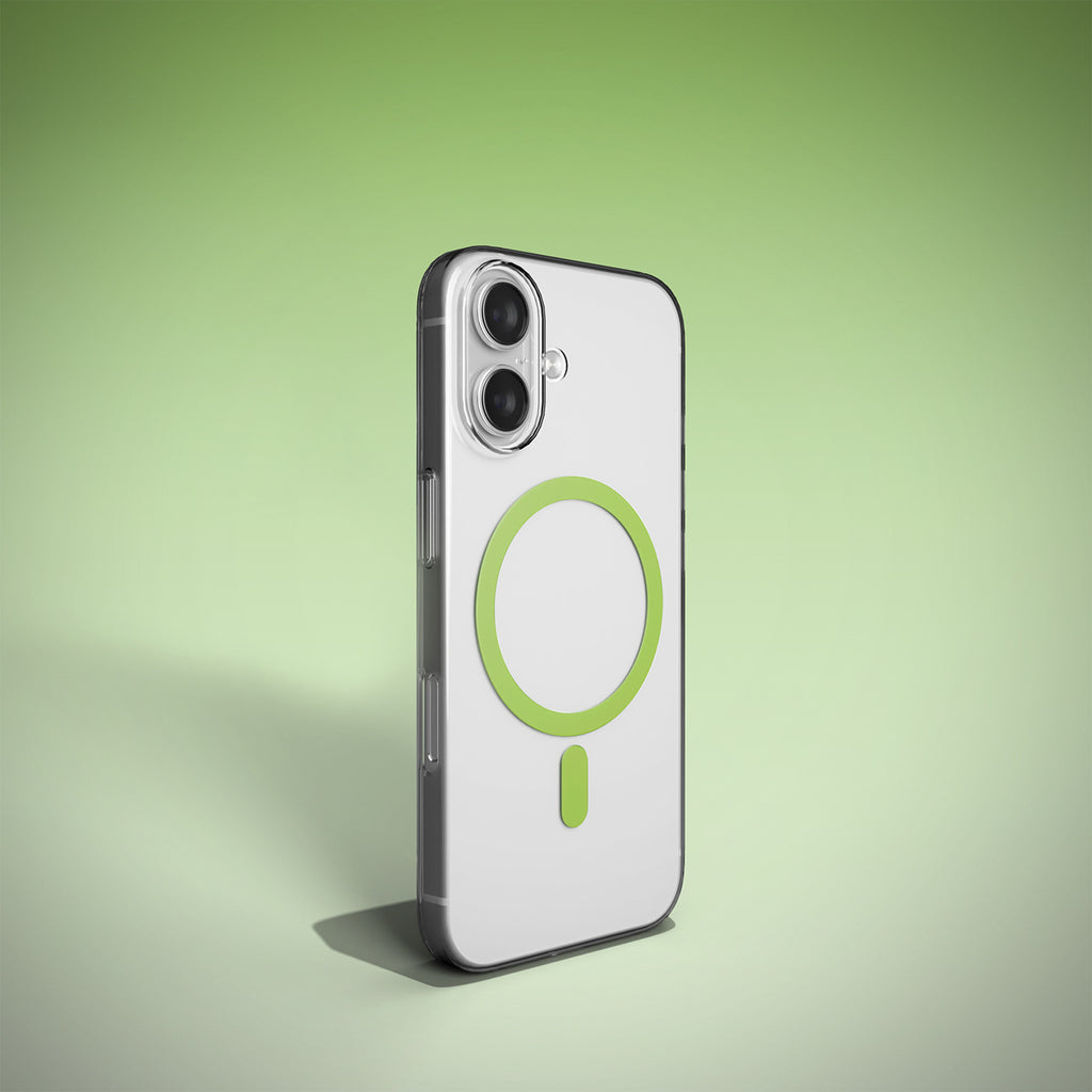 Puro Lite Mag TPU+PC dėklas, suderinamas su MagSafe, skirtas iPhone 17 - Transparent with Green Ring