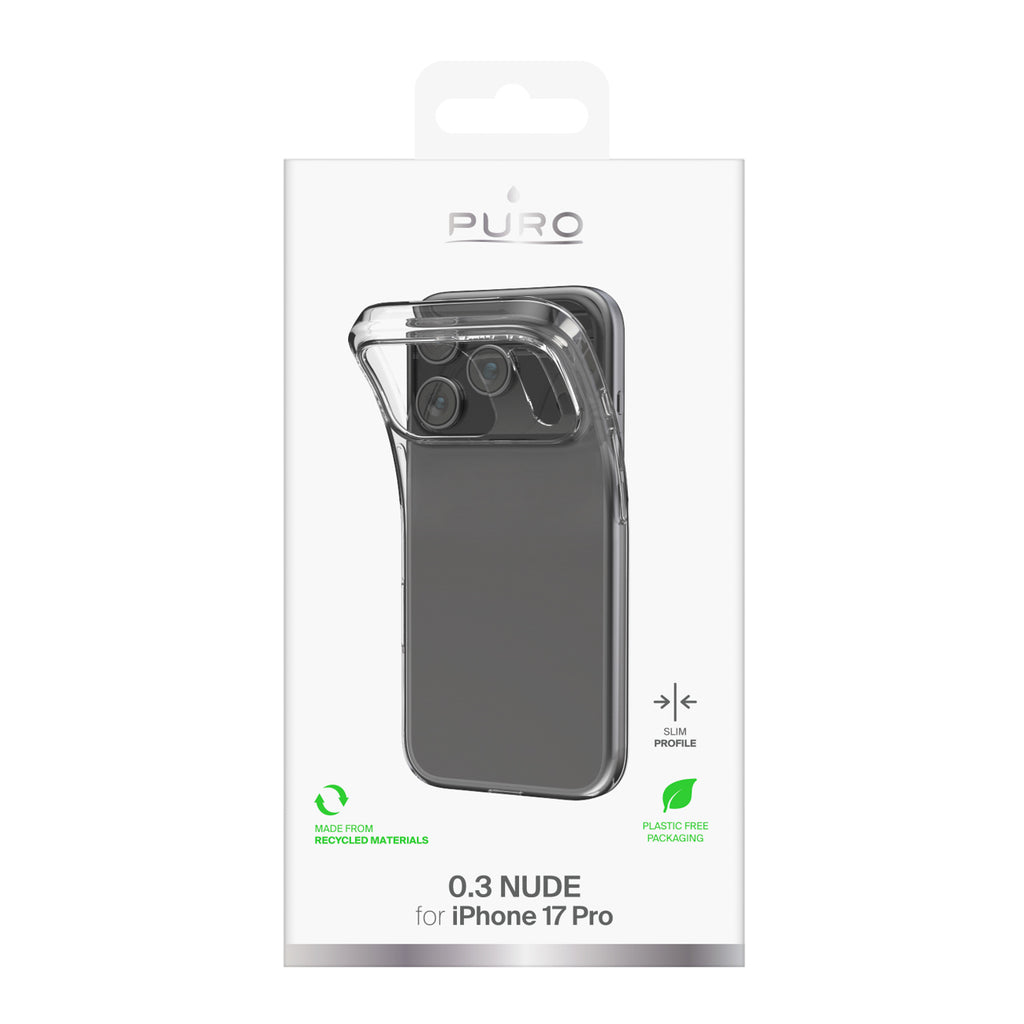 Puro 0.3 Nude Ultra-Slim TPU Dėklas, skirtas iPhone 17 Pro – skaidrus