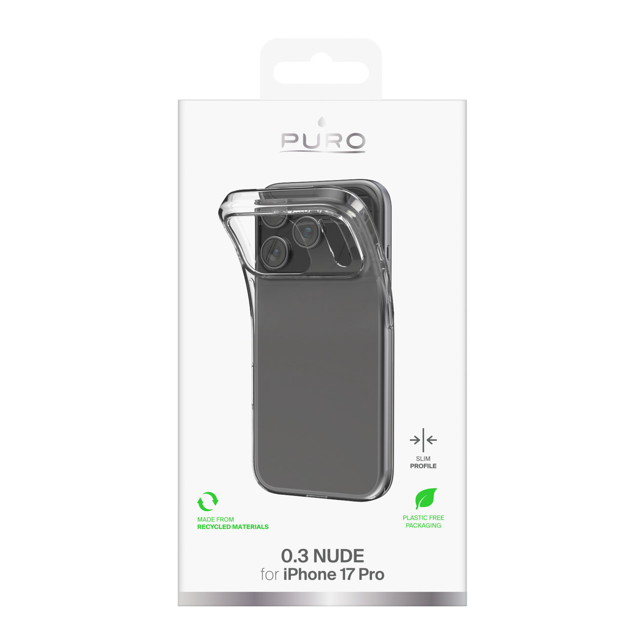 Puro 0.3 Nude Ultra-Slim TPU Dėklas, skirtas iPhone 17 Pro – skaidrus