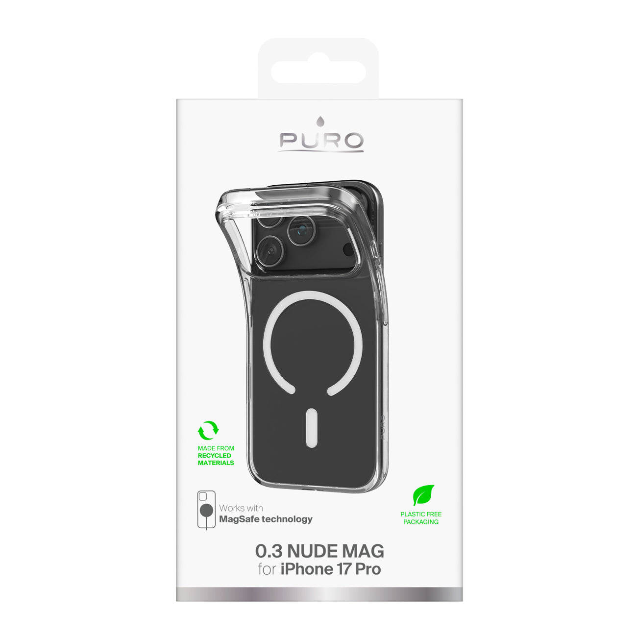 Puro itin plonas MagSafe TPU dėklas iPhone 17 Pro Max – skaidrus