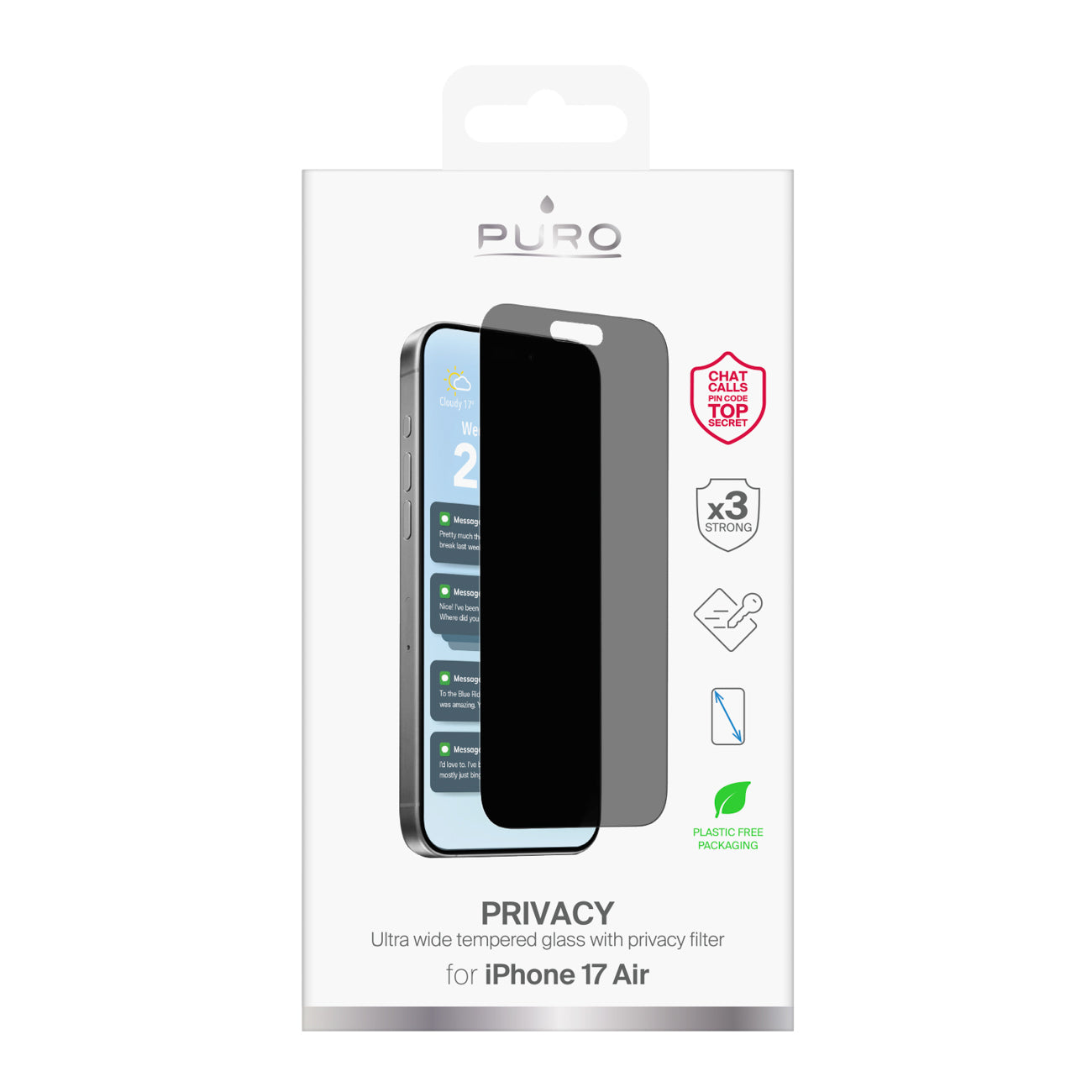 Puro privatumo grūdintas stiklas iPhone 17 Air