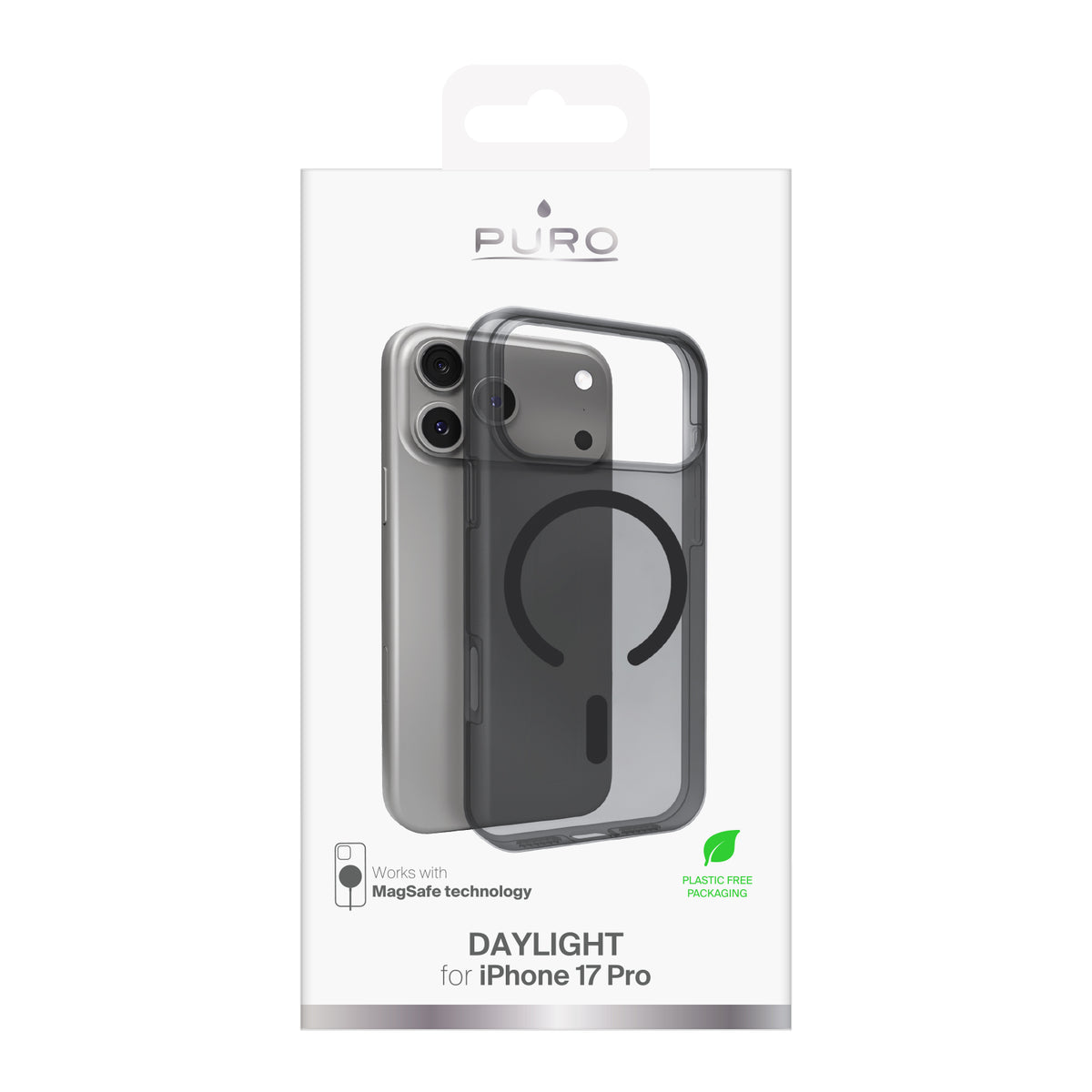 Puro Daylight Magsafe suderinamas silikoninis dėklas, skirtas iPhone 17 Pro – permatomas juodas