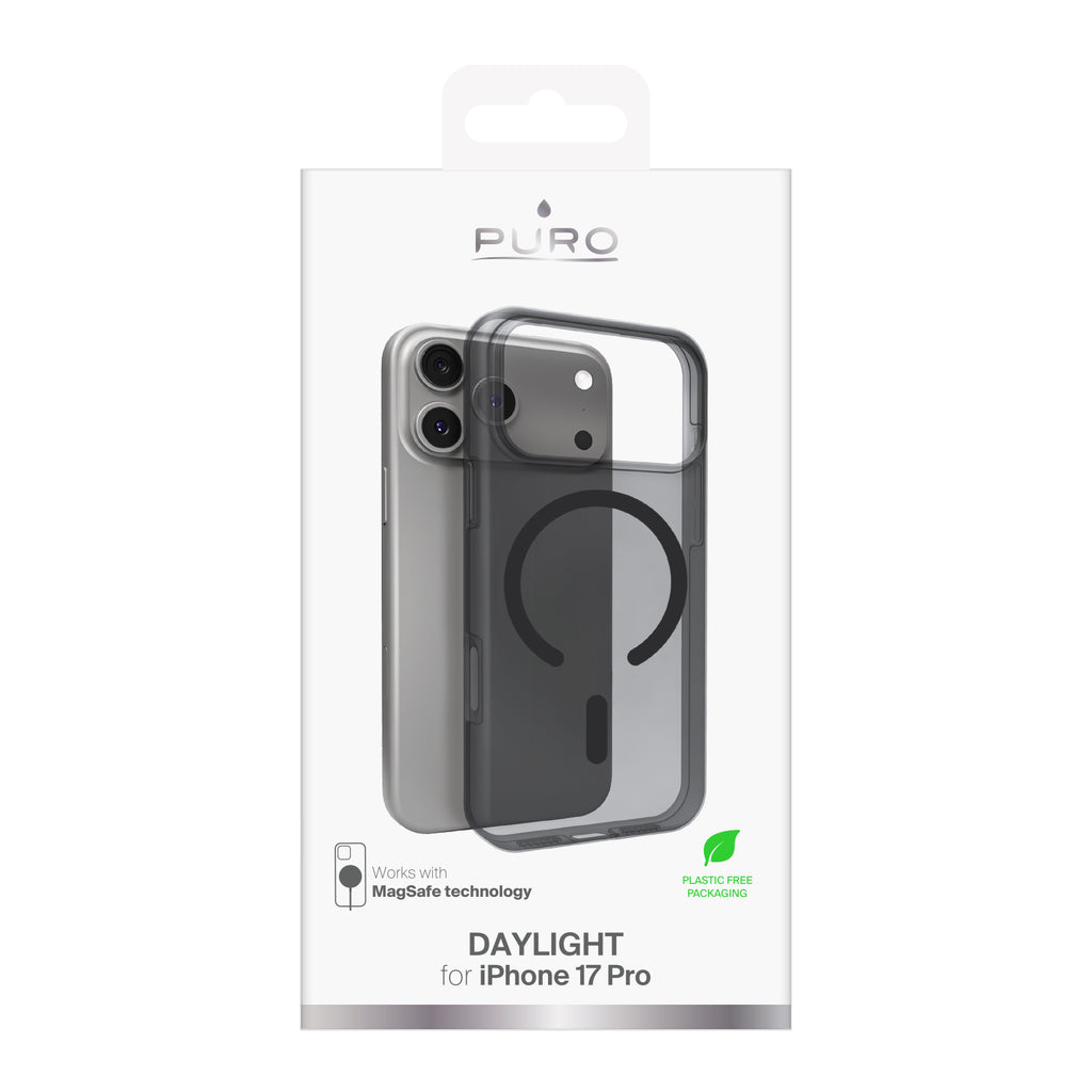 Puro Daylight Magsafe suderinamas silikoninis dėklas, skirtas iPhone 17 Pro – permatomas juodas