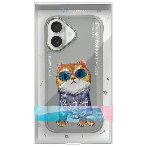 Nimmy Glasses Cool Cat dėklas iPhone 16 – pilkas