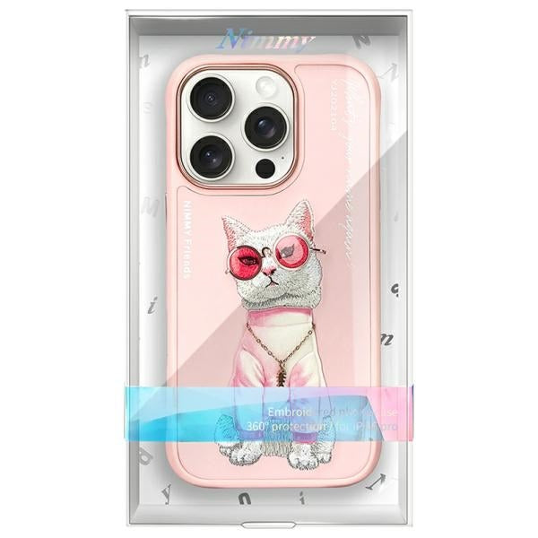 Nimmy Glasses Cool Cat dėklas iPhone 16 Pro – rožinis