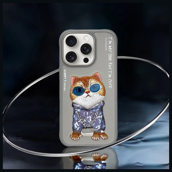 Nimmy Glasses Cool Cat dėklas iPhone 16 Pro – pilkas