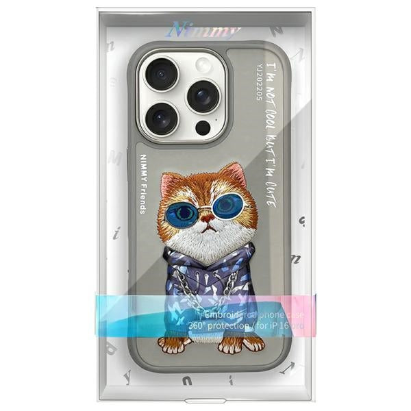 Nimmy Glasses Cool Cat dėklas iPhone 16 Pro – pilkas