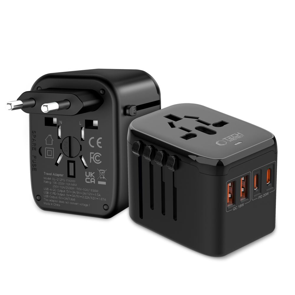 Tech-Protect TA200 EU / UK / US / AU adapteris - juodas -- USB Adapters
