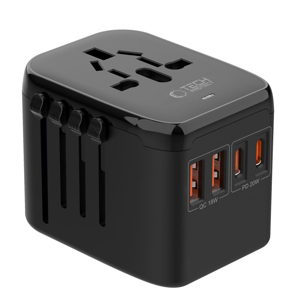Tech-Protect TA200 EU / UK / US / AU adapteris - juodas -- USB Adapters