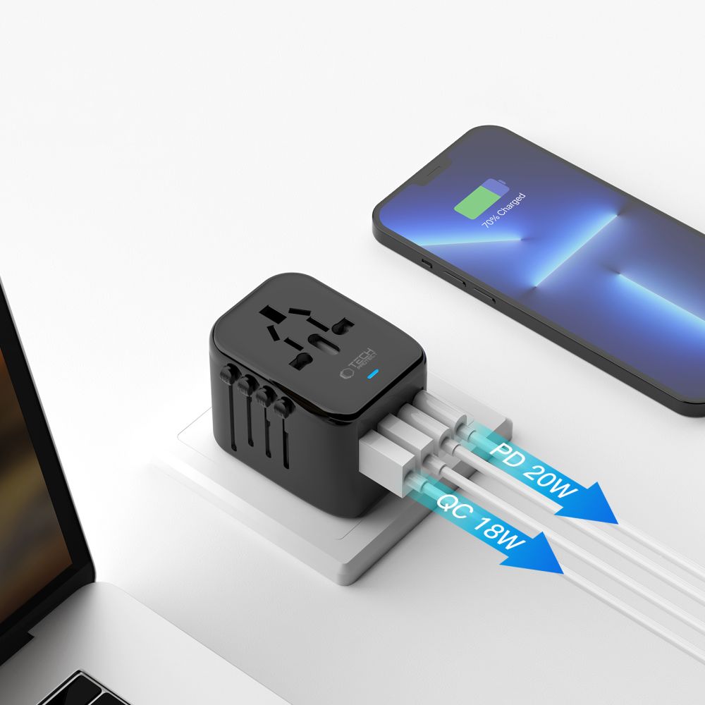 Tech-Protect TA200 EU / UK / US / AU adapteris - juodas -- USB Adapters
