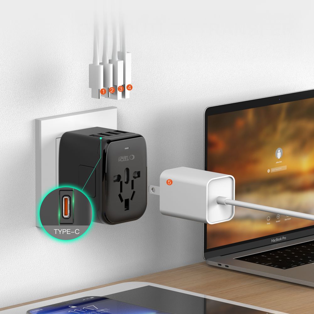 Tech-Protect TA200 EU / UK / US / AU adapteris - juodas -- USB Adapters