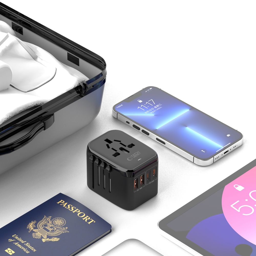 Tech-Protect TA200 EU / UK / US / AU adapteris - juodas -- USB Adapters
