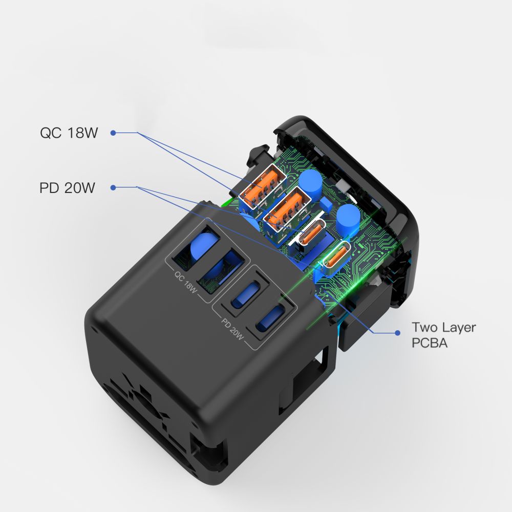 Tech-Protect TA200 EU / UK / US / AU adapteris - juodas -- USB Adapters