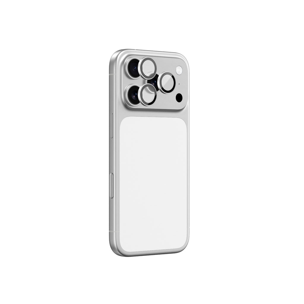 AmazingThing Objektyvo stiklas, skirtas iPhone 17 Pro / Pro Max su sidabriniu aliuminio rėmeliu -- Cell phone tempered glass
