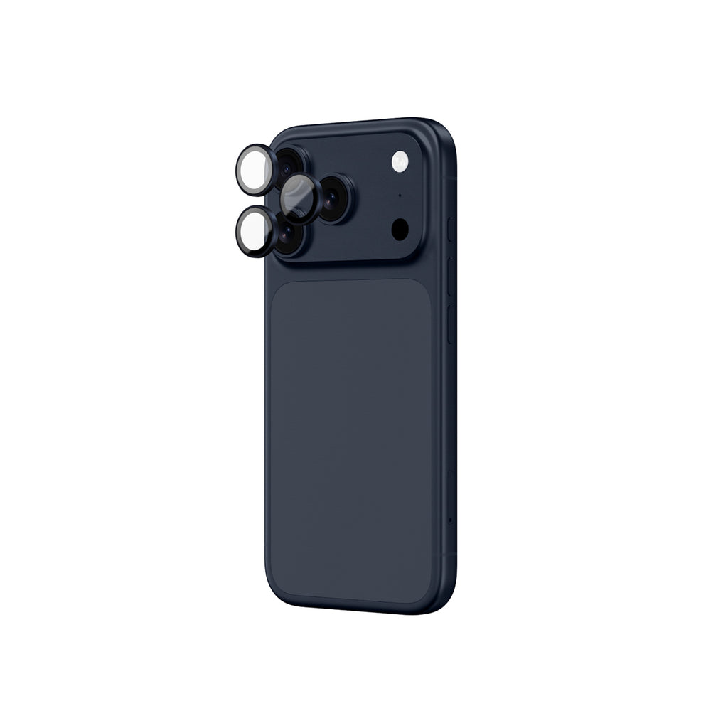 AmazingThing Objektyvo stiklas, skirtas iPhone 17 Pro / Pro Max su mėlynu aliuminio rėmeliu -- Cell phone tempered glass