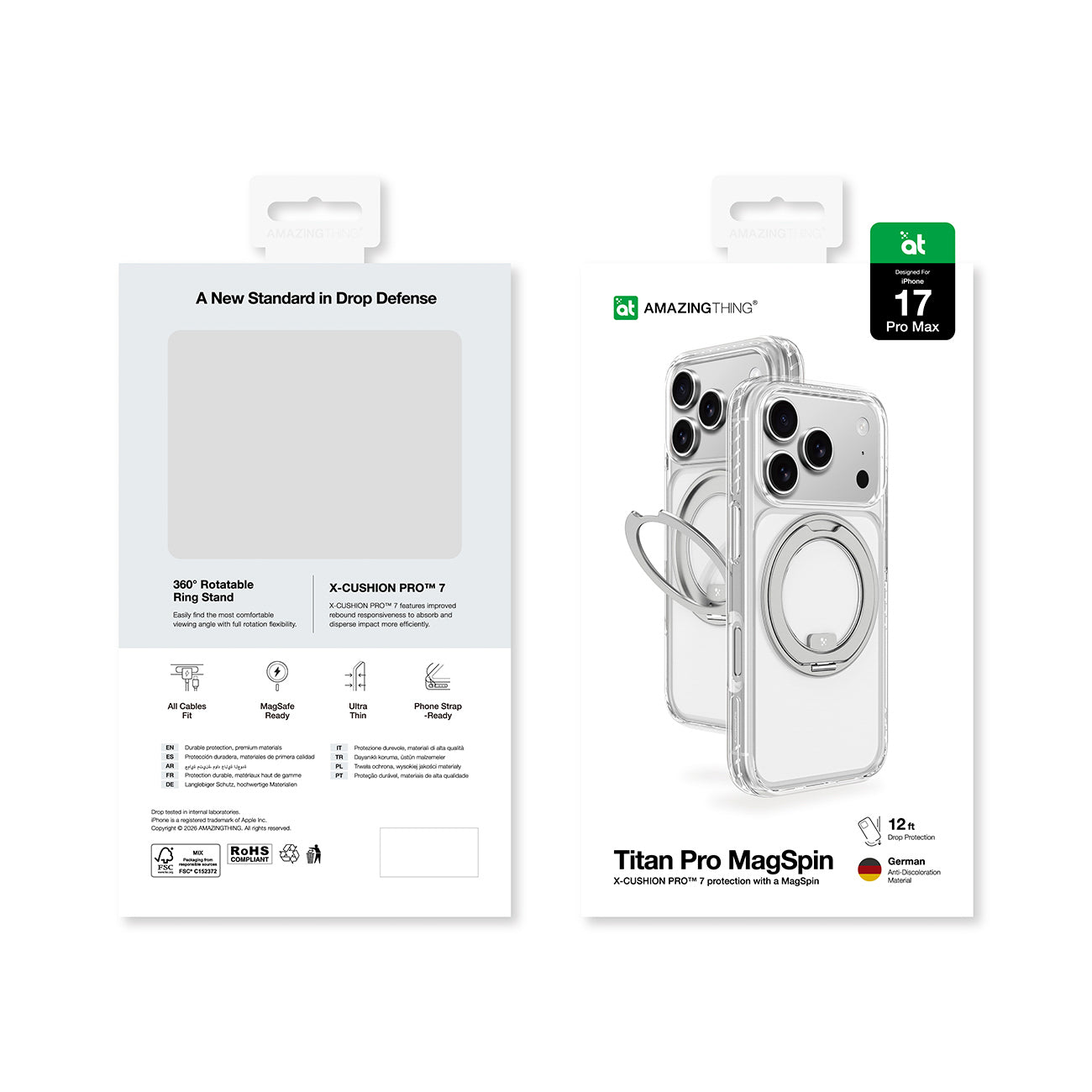 AmazingThing Titan Pro MagSpin dėklas, skirtas iPhone 17 Pro Max, suderinamas su MagSafe - pilkas