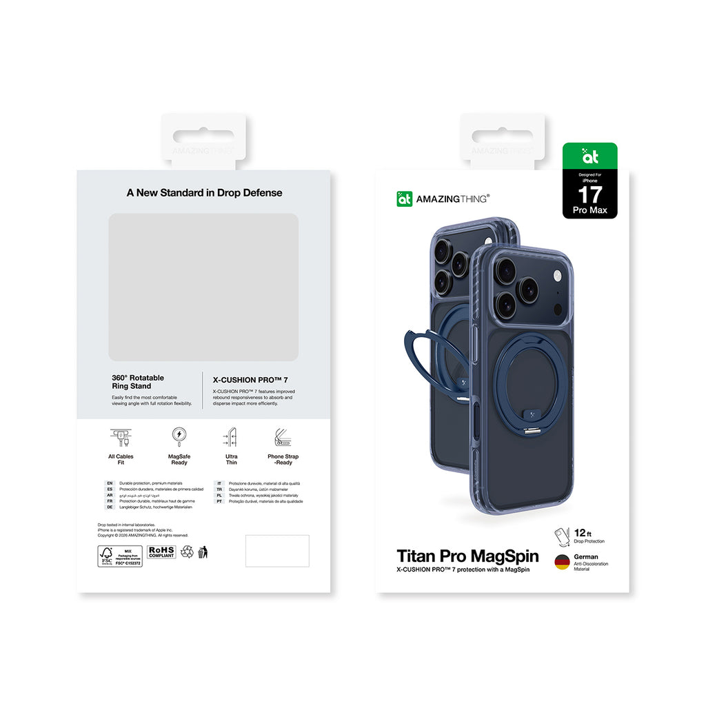 AmazingThing Titan Pro MagSpin dėklas, skirtas iPhone 17 Pro Max, suderinamas su MagSafe - mėlynas