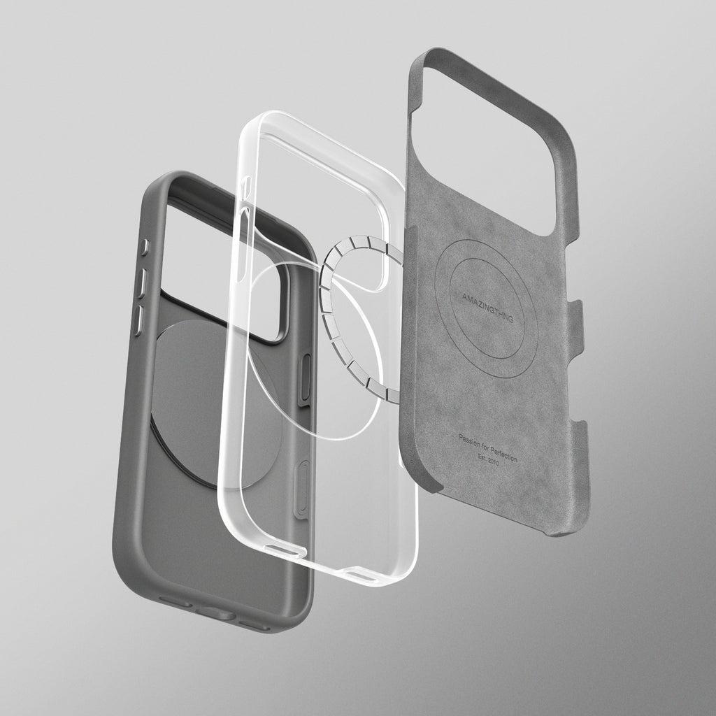 AmazingThing Cloudie iPhone 17 Pro dėklas su stovu – pilkas