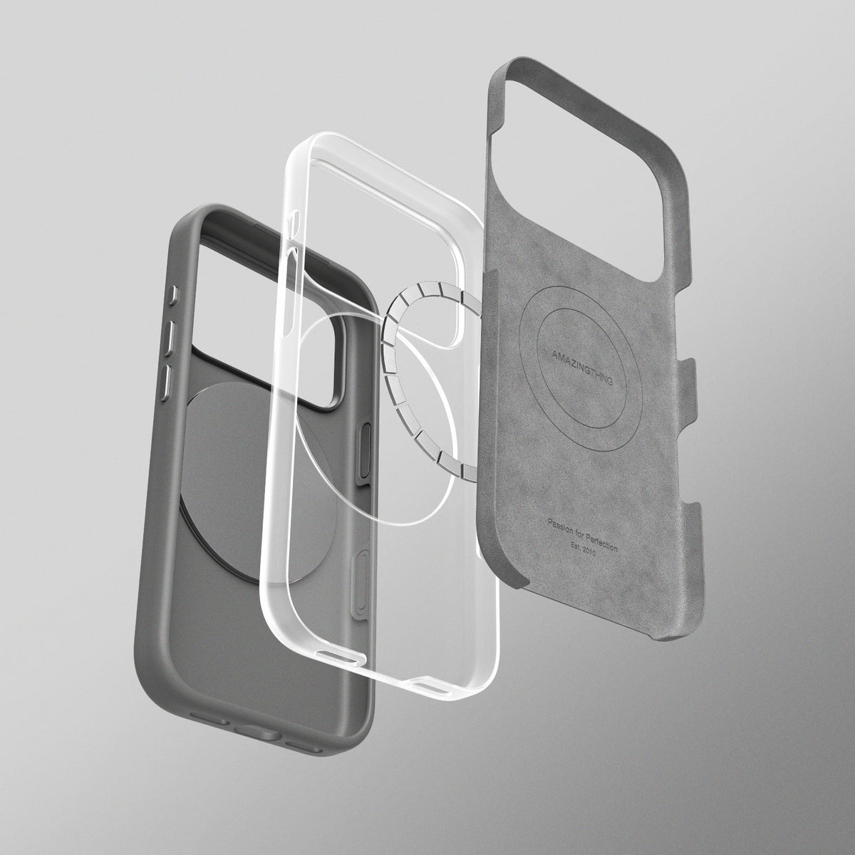 AmazingThing Cloudie iPhone 17 Pro dėklas su stovu – pilkas
