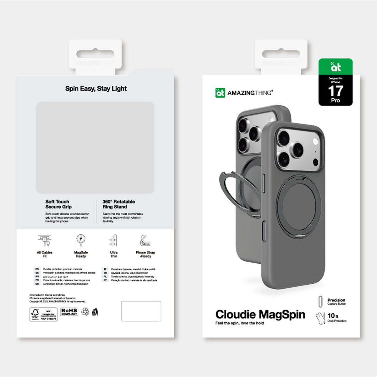 AmazingThing Cloudie iPhone 17 Pro dėklas su stovu – pilkas