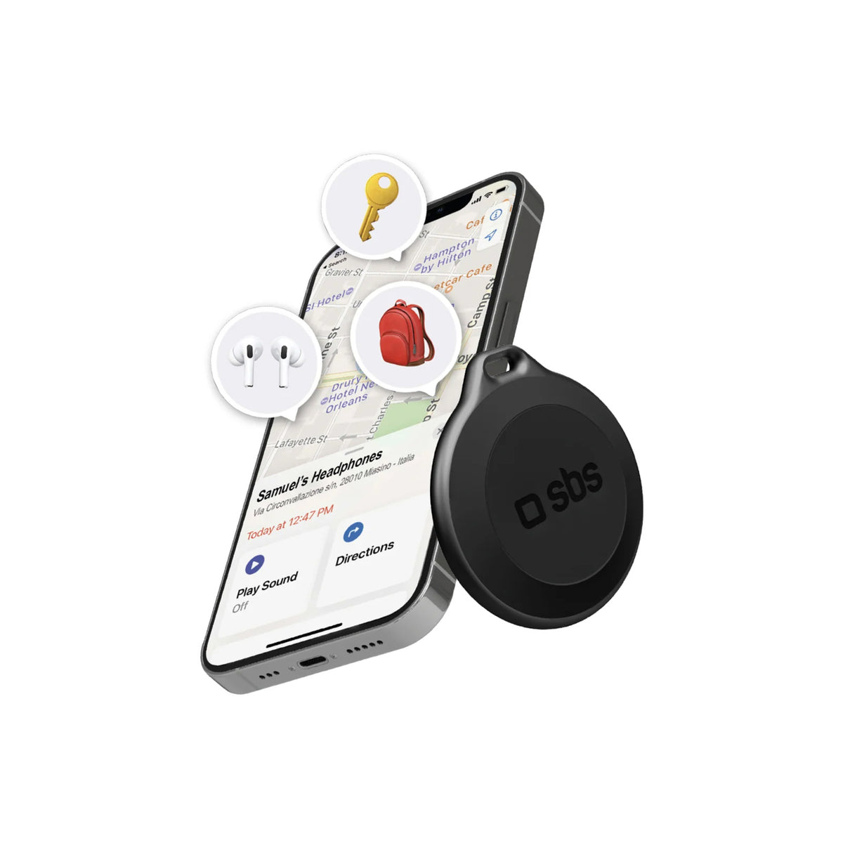 SBS Track My Circle Vandensaugus IP65 Lokatorius Suderinamas su Apple Find My - Juodas -- Other phone accessories
