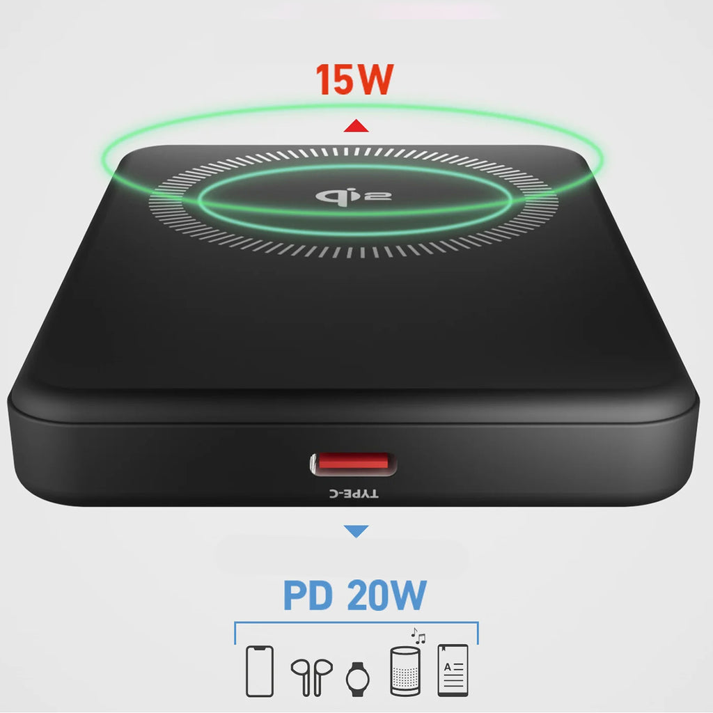 SBS Mag Power Qi2 Išorinė baterija 5000 mAh suderinama su MagSafe - juodas
