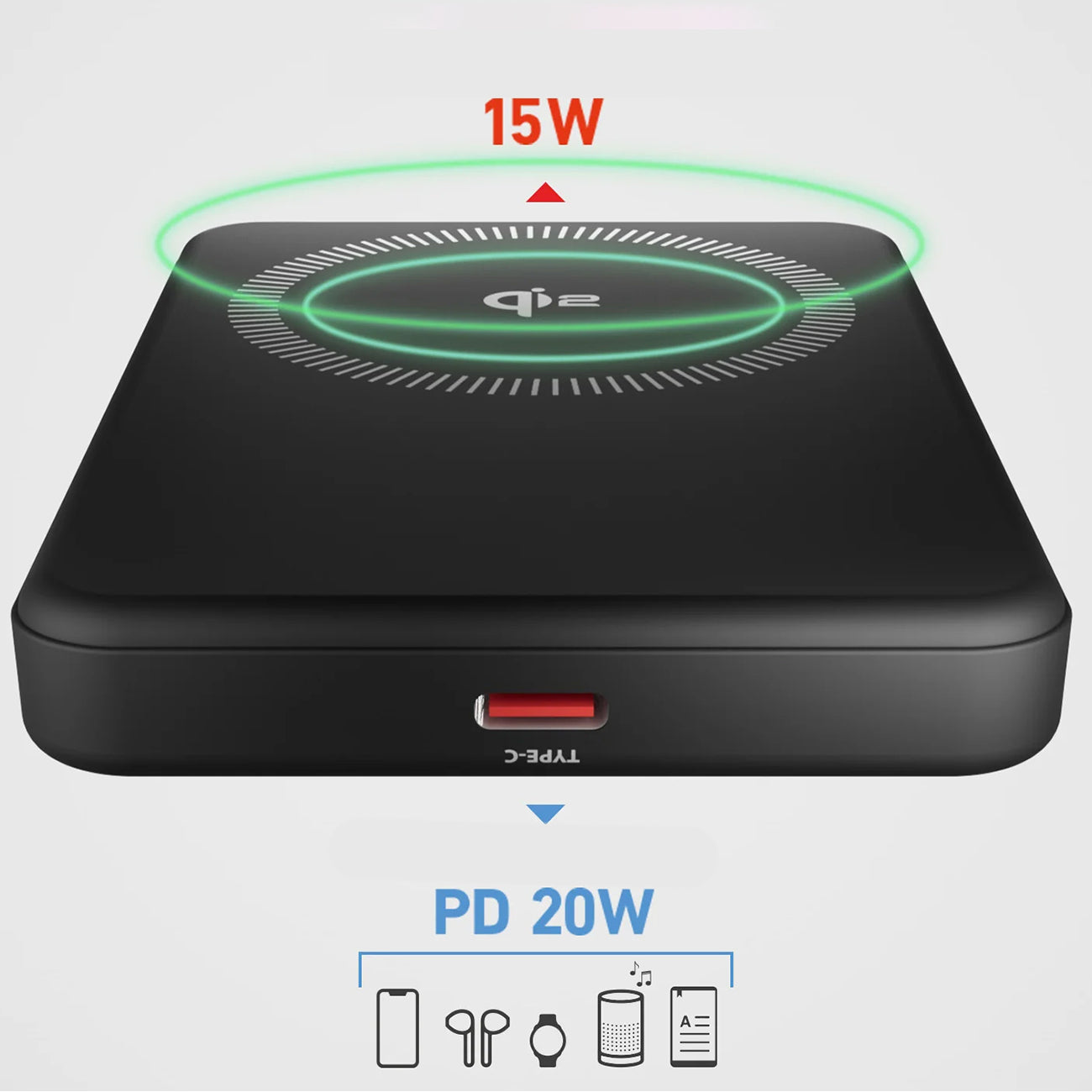 SBS Mag Power Qi2 Išorinė baterija 5000 mAh suderinama su MagSafe - juodas